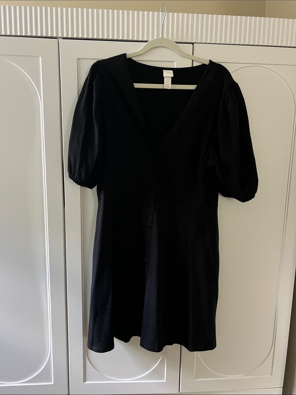 H&M Black Puff-Sleeve V-Neck Mini Dress